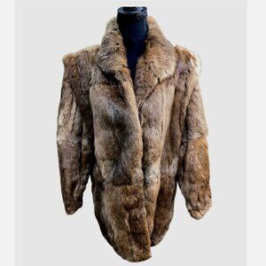 Vintage Wilsons Leather Real Rabbit Fur Coat Jacket Brown Women L Mobwife Glam